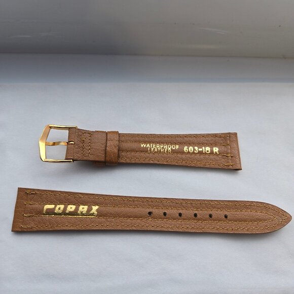 Vintage COPAX leather watch band strap brown tan camel stitched gold detail - Picture 2 of 5